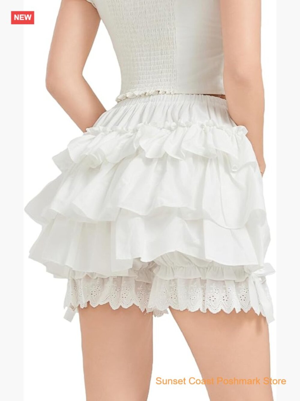 3 Tiered Ruffled Cotton Short Bloomers Elastic Waist Vintage Underskirt